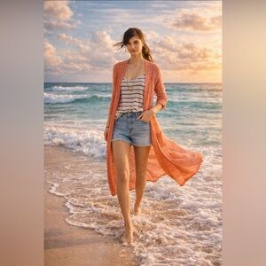 Moth for Anthropologie Early Sun Duster Cardigan in Coral ~ Size Small